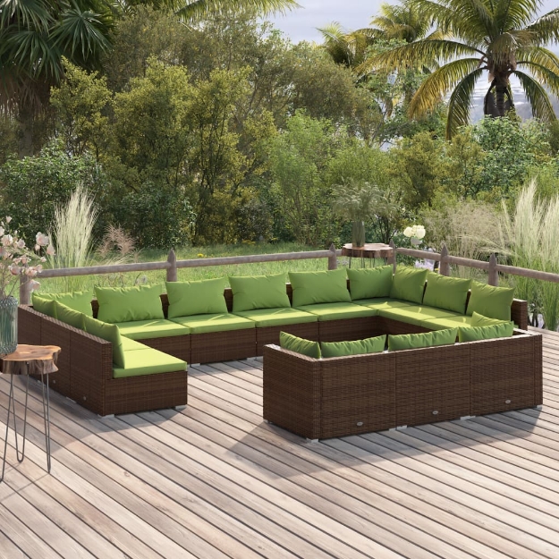 Set Divani da Giardino 13 pz con Cuscini in Polyrattan Marrone