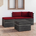 Set Divani da Giardino su Pallet 4 pz con Cuscini Massello Pino