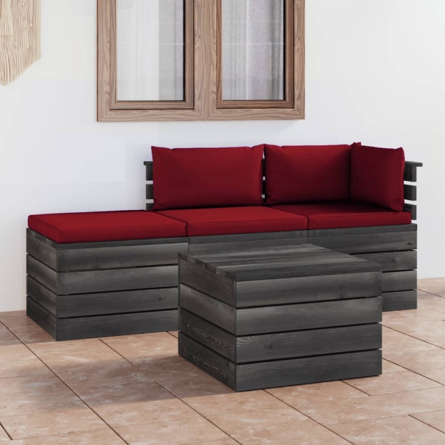 Set Divani da Giardino su Pallet 4 pz con Cuscini Massello Pino