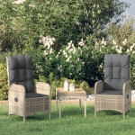 Set Divani da Giardino 3 pz con Cuscini in Polyrattan Grigio