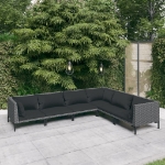 Set Divani Giardino 6 pz con Cuscini in Polyrattan Grigio Scuro