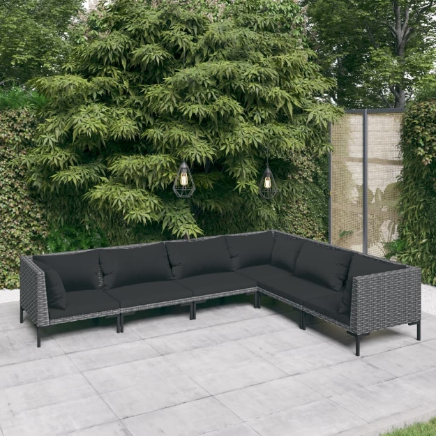 Set Divani Giardino 6 pz con Cuscini in Polyrattan Grigio Scuro