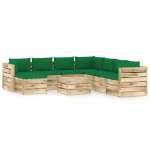 Set Divani da Giardino con Cuscini 9 pz Legno Impregnato Verde