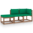 Set Divani Giardino su Pallet 3 pz con Cuscini Pino Impregnato