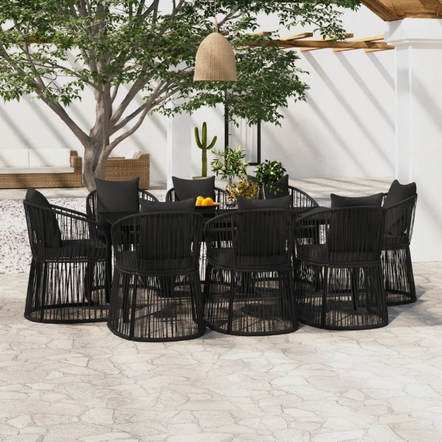 Set da Pranzo per Giardino 9 pz con Cuscini Nero