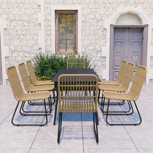 Set da Pranzo da Giardino 9 pz in Polyrattan e Vetro