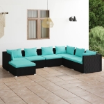 Set Divani da Giardino 7 pz con Cuscini in Polyrattan Nero