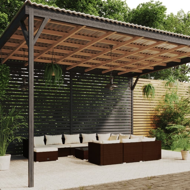 Set Divani da Giardino 12 pz con Cuscini in Polyrattan Marrone