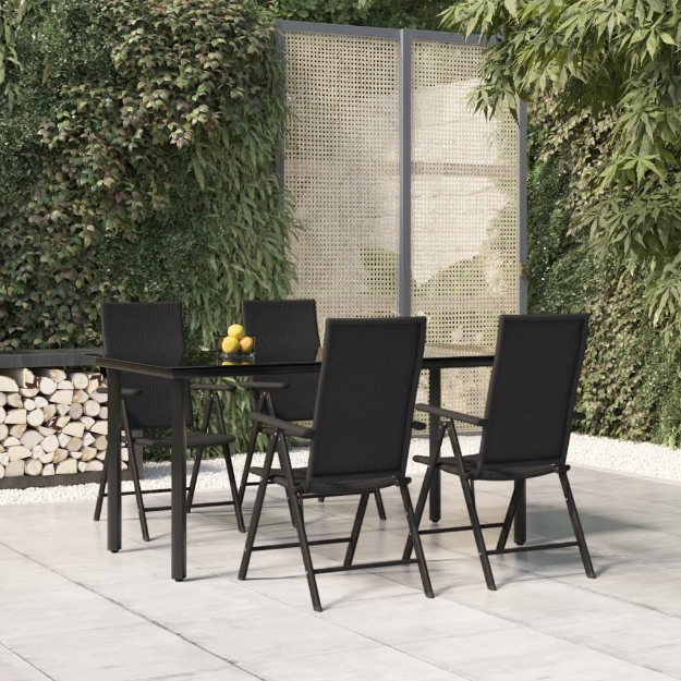 Set da Pranzo da Giardino 5 pz Nero in Polyrattan