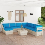 Set Divani da Giardino su Pallet 9 pz con Cuscini Legno Abete