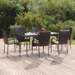 Set da Pranzo da Giardino 7 pz Nero in Polyrattan