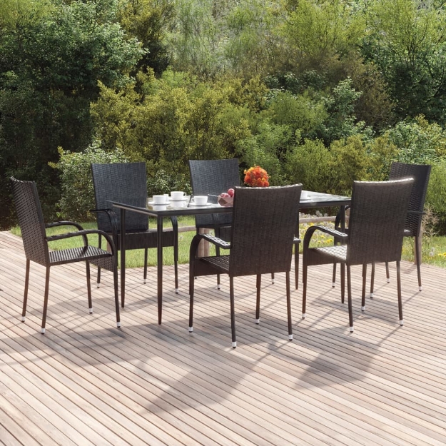 Set da Pranzo da Giardino 7 pz Nero in Polyrattan