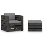 Set Divani da Giardino con Cuscini 2 pz Legno Impregnato Grigio