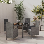 Set da Pranzo da Giardino 5 pz con Cuscini in Polyrattan Grigio