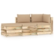 Set Divani da Giardino con Cuscini 3 pz Legno Impregnato Verde