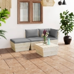 Set Divani da Giardino su Pallet 4 pz con Cuscini Legno Abete