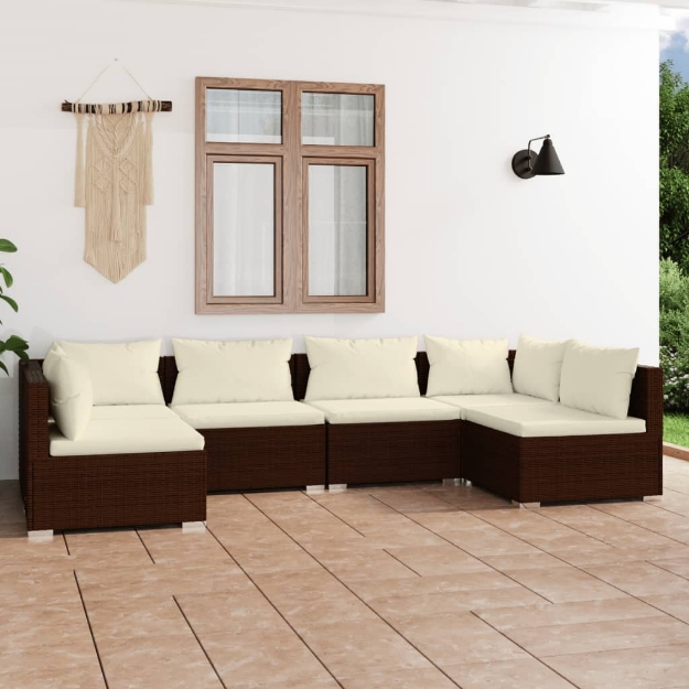 Set Divani da Giardino 6 pz con Cuscini in Polyrattan Marrone