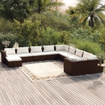 Set Mobili da Giardino 11 pz con Cuscini in Polyrattan Marrone