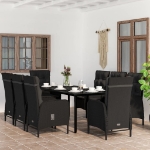 Set da Pranzo per Giardino 9 pz con Cuscini Nero