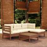 Set Divani da Giardino 5 pz con Cuscini Miele Legno di Pino