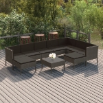 Set Divani da Giardino 10 pz con Cuscini in Polyrattan Grigio