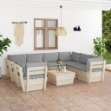 Set Divani da Giardino su Pallet 9 pz con Cuscini Legno Abete