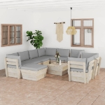 Set Divani da Giardino su Pallet 10 pz con Cuscini Legno Abete