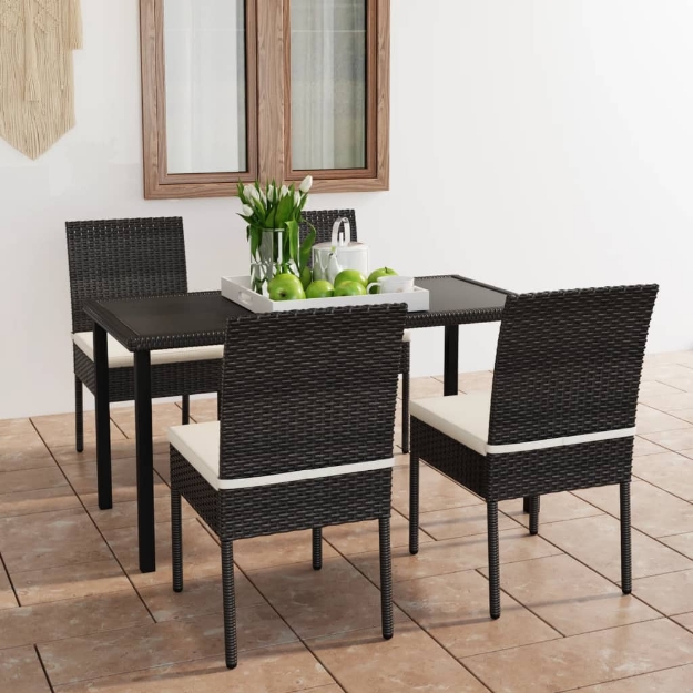 Set da Pranzo da Giardino 5 pz in Polyrattan Nero