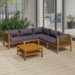 Set Divani da Giardino 6 pz con Cuscini in Massello di Acacia