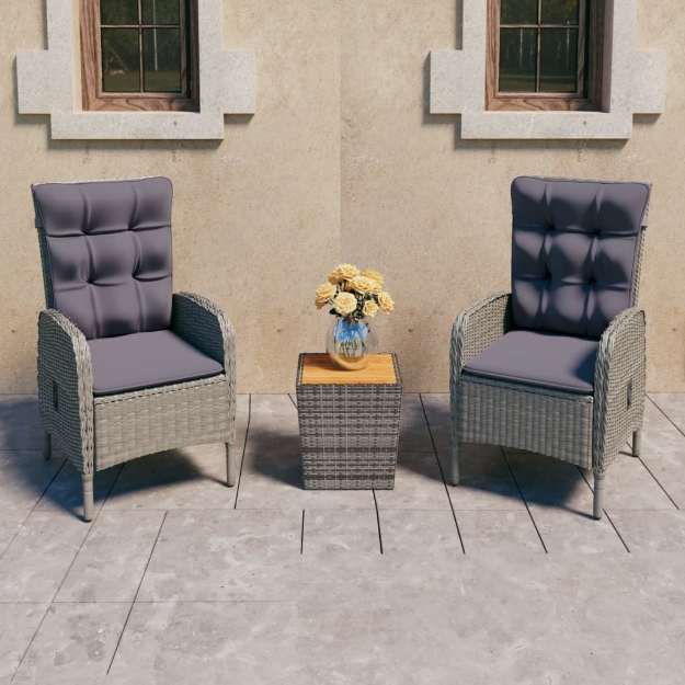 Set da Bistrot 3 pz in Polyrattan e Legno Acacia Grigio