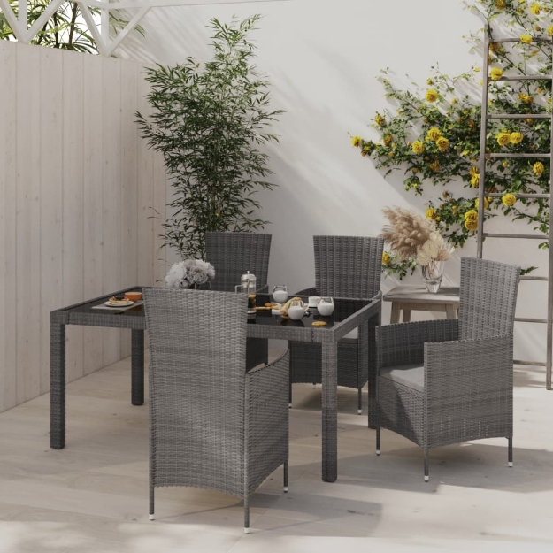 Set da Pranzo da Giardino 5 pz con Cuscini in Polyrattan Grigio