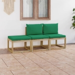 Set Divani da Giardino 3 pz con Cuscini Verdi