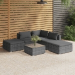 Set Divani da Giardino 6 pz con Cuscini in Polyrattan Grigio