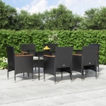 Set da Pranzo da Giardino 7 pz con Cuscini Nero