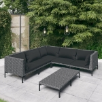 Set Divani Giardino 6 pz con Cuscini in Polyrattan Grigio Scuro