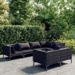 Set Divani Giardino 7 pz con Cuscini in Polyrattan Grigio Scuro