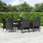 Set da Pranzo da Giardino 7 pz con Cuscini Nero