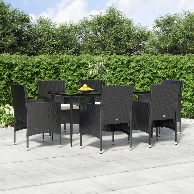 Set da Pranzo da Giardino 7 pz con Cuscini Nero