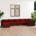 Set Divani da Giardino 7 pz con Cuscini in Polyrattan Marrone