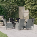 Set da Pranzo da Giardino 7 pz Grigio Chiaro in Polyrattan