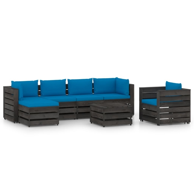 Set Divani da Giardino con Cuscini 7 pz Legno Impregnato Grigio