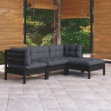 Set Divani da Giardino 4 pz con Cuscini Neri in Legno di Pino