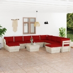 Set Divani da Giardino su Pallet 11 pz con Cuscini Legno Abete
