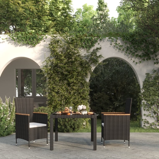 Set Mobili da Giardino 3 pz con Cuscini in Polyrattan Nero