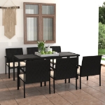 Set da Pranzo da Giardino 7 pz in Polyrattan Nero