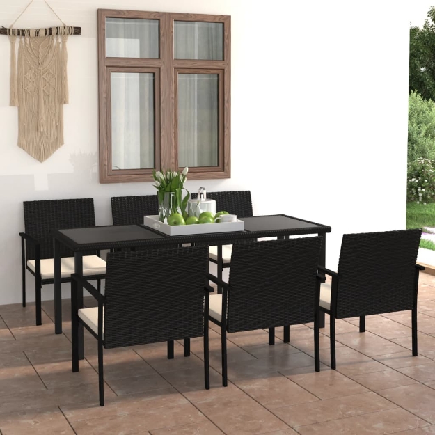 Set da Pranzo da Giardino 7 pz in Polyrattan Nero