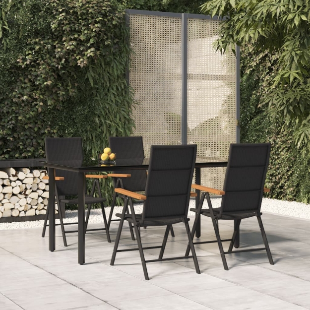 Set da Pranzo da Giardino 5 pz Nero e Marrone in Polyrattan