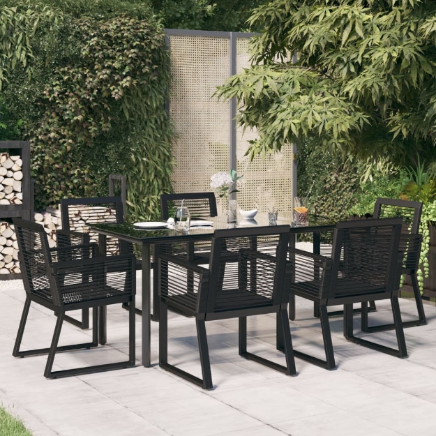 Set da Pranzo da Giardino 7 pz Nero in Rattan PVC