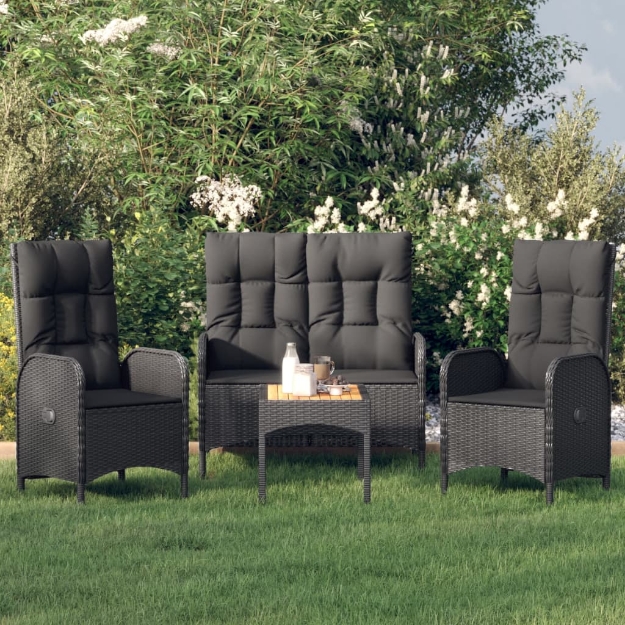 Set Divani da Giardino 4 pz con Cuscini Nero in Polyrattan