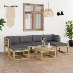 Set Divani Giardino su Pallet 7 pz con Cuscini Pino Impregnato